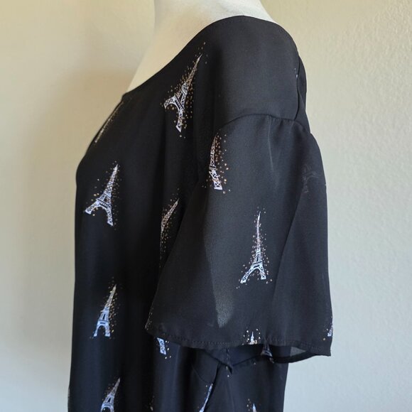 TORRID Blouse Top Paris Eiffel Tower Black Sparkle Sheer Chiffon Plus Size 2 2X - Picture 5 of 8
